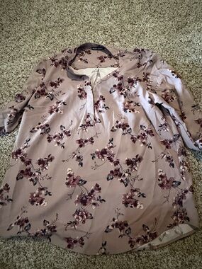 Hilary Radley Floral Split-Neck Blouse in Mauve and Plum